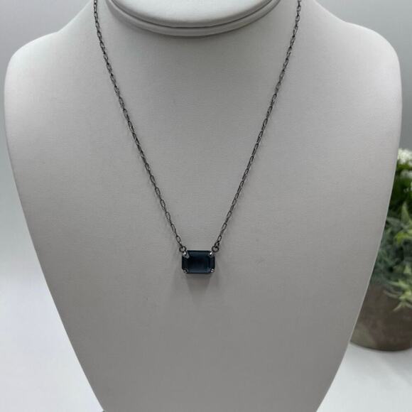Catherine Popesco France Blue Swarovski Crystal Antiqued Silver Tone Necklace - Picture 1 of 16